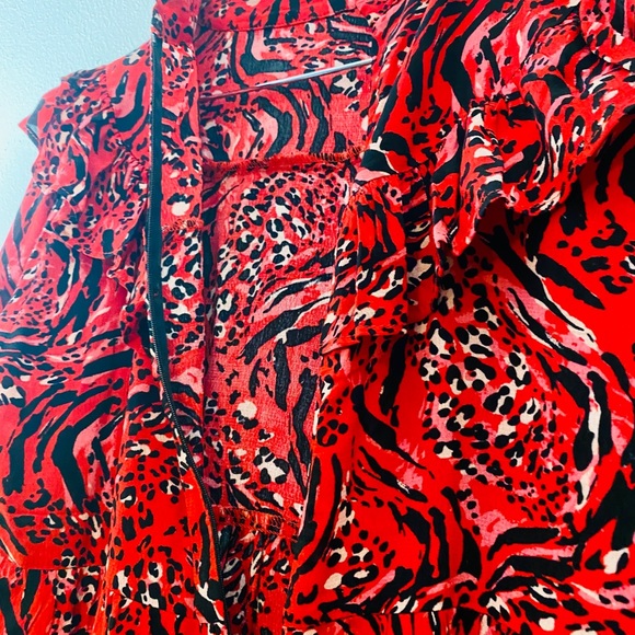 Red Ruffle Layered Animal Print Babydoll Dress - Picture 7 of 7